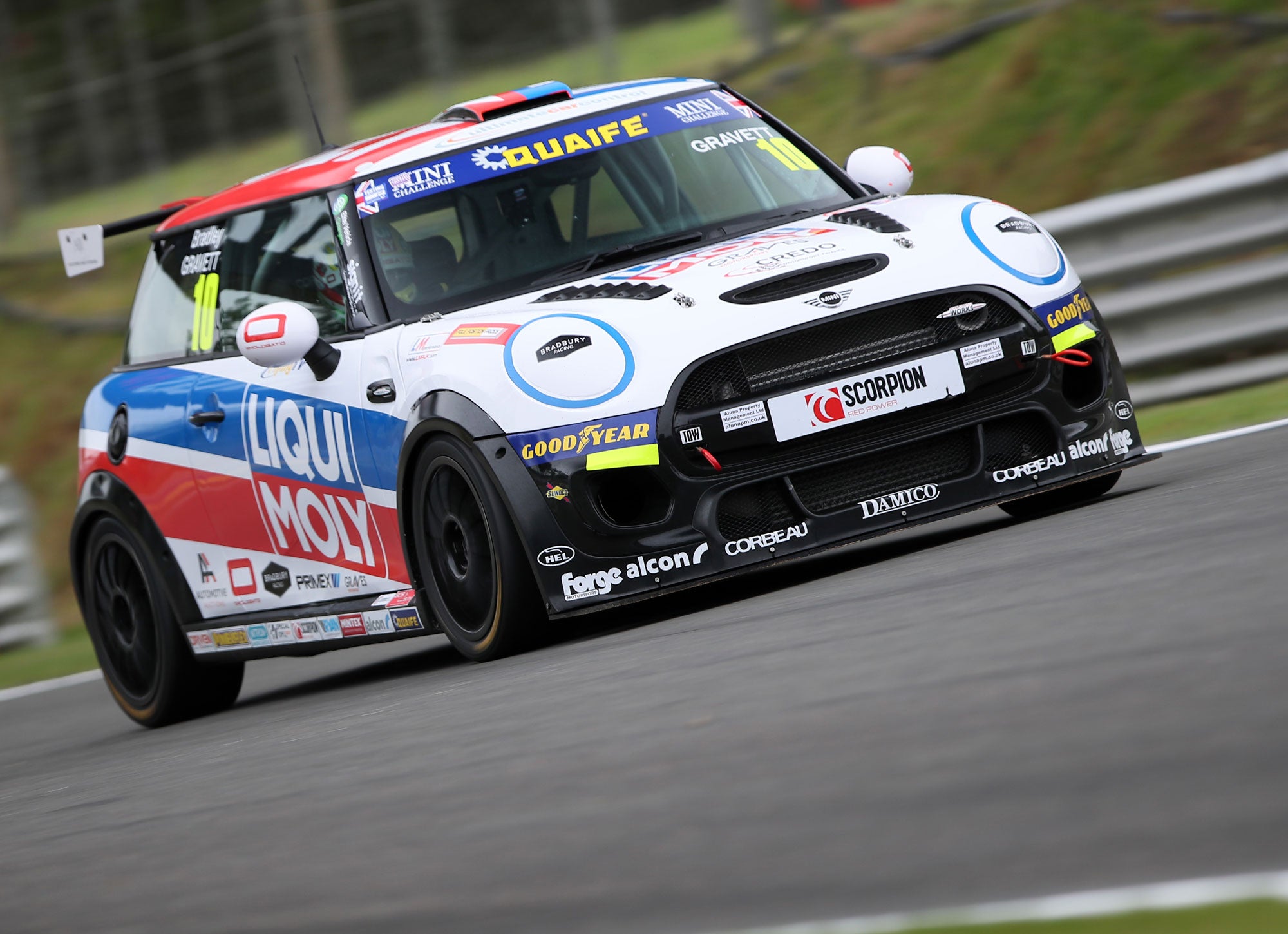 Bradley Gravett son of BTCC British Touring Car Champion Robb Gravett in the MINI Challenge JCW Series at Brands Hatch Indy in 2021 on the Cooper Straight Graves Motorsport Cooper Racing Driver LIQUI MOLY LM Performance Thinking it Better