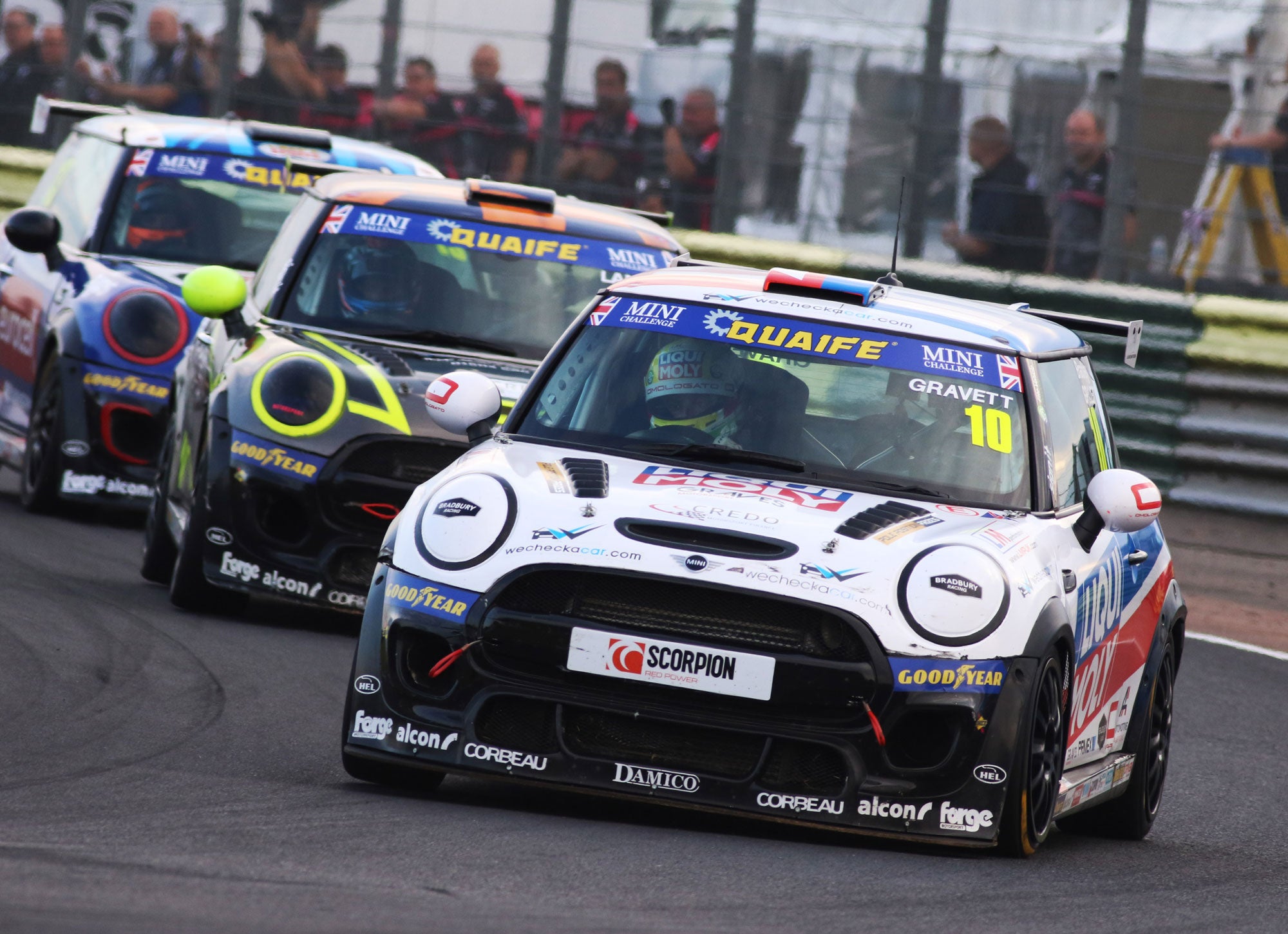 Bradley Gravett son of BTCC British Touring Car Champion Robb Gravett in the MINI Challenge JCW Series at Croft in 2021 Turn 1 Graves Motorsport Cooper Racing Driver LIQUI MOLY LM Performance Thinking it Better