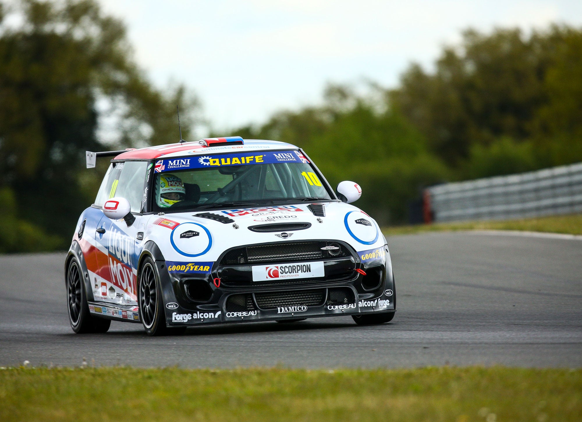 Bradley Gravett son of BTCC British Touring Car Champion Robb Gravett in the MINI Challenge JCW Series at Snetterton in 2021 Tyre Test at Turn 3 Graves Motorsport Cooper Racing Driver LIQUI MOLY LM Performance Thinking it Better