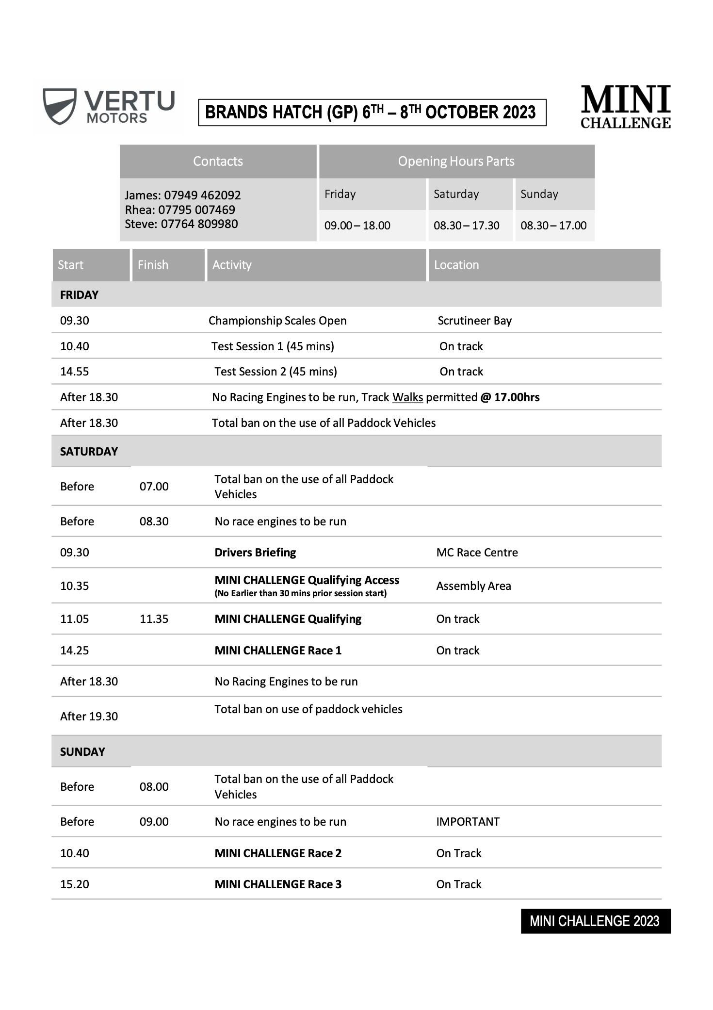 Brands Hatch GP 2023 - Round 7 - Timetable