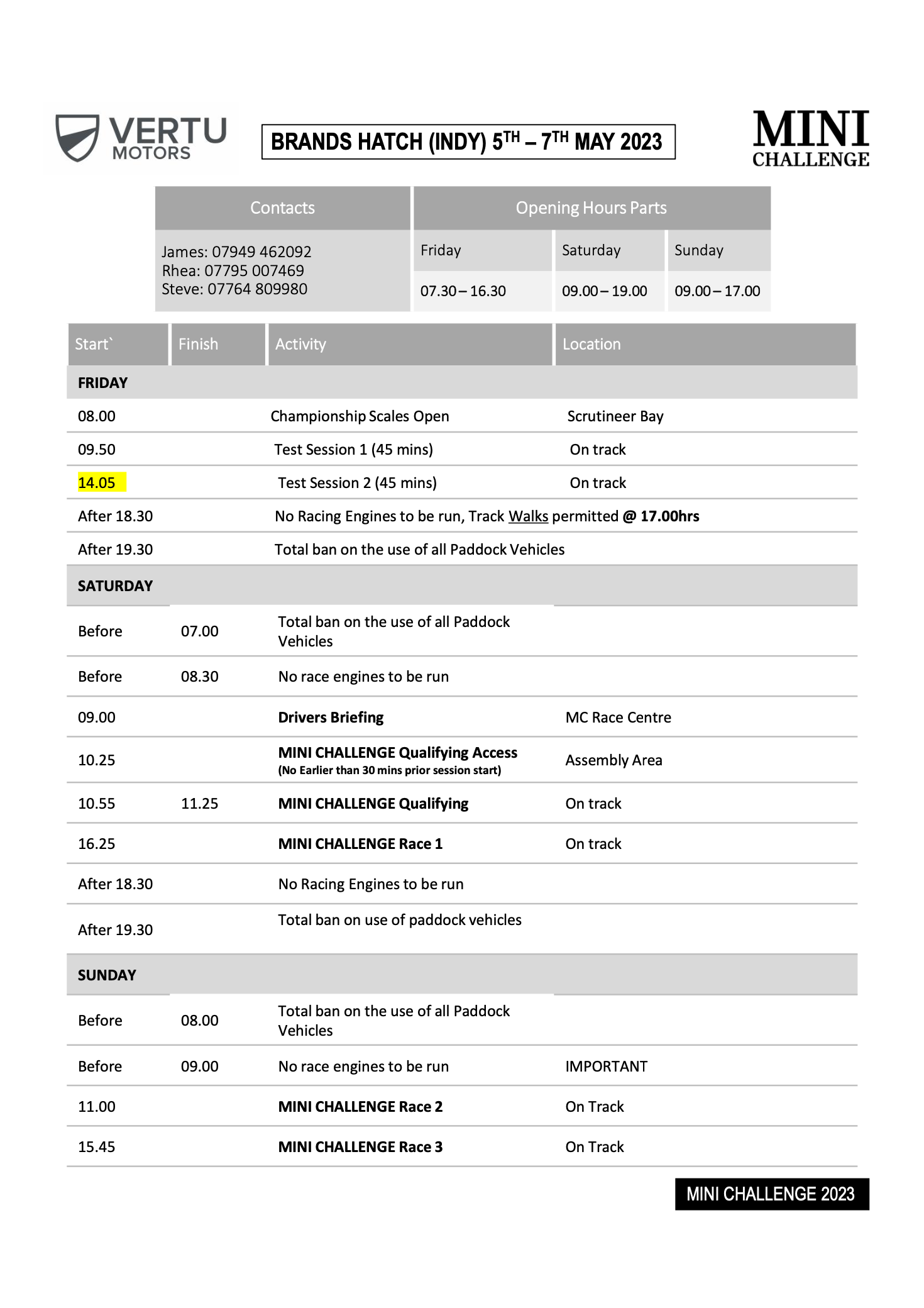 Brands Hatch Indy 2023 - Round 2 - Timetable