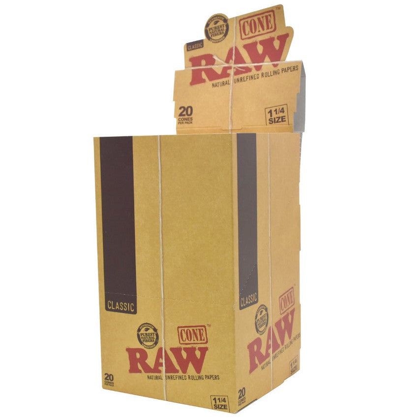RAW Authentic Classic Pre Roll Cone 1 1/4 Size 84MM/24MM - 20 Cones Per Pack - (12 Count Display)
