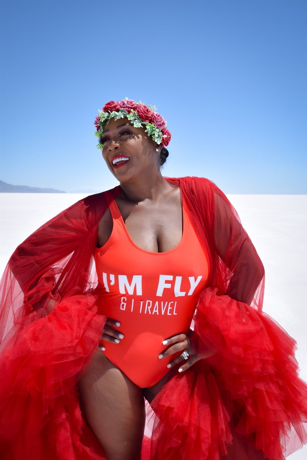 I'M FLY & I TRAVEL One-Piece Swimsuit (RED)