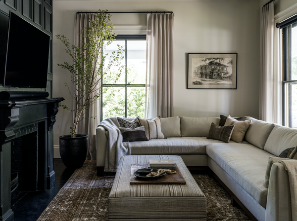 cozy living room with vintage rug