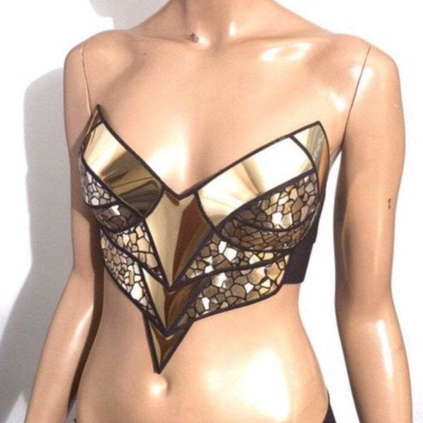 metallic rave bra gogo dancer fusion bra top clubwear scifi costume armour  bra metal bra