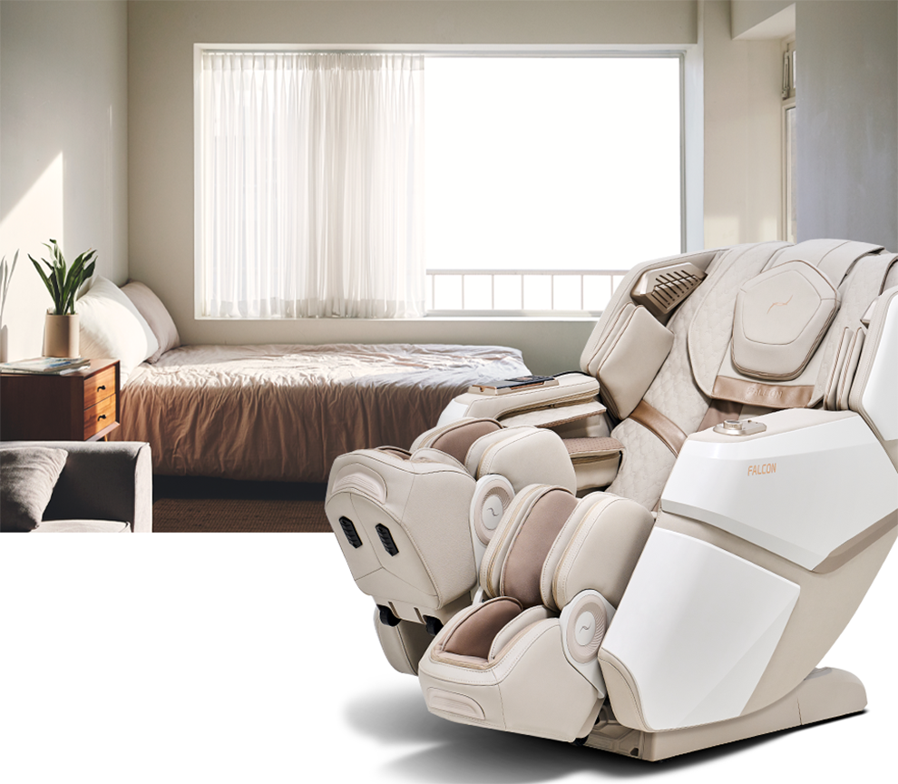 A photo of the Falcon massage chair placed in the room.