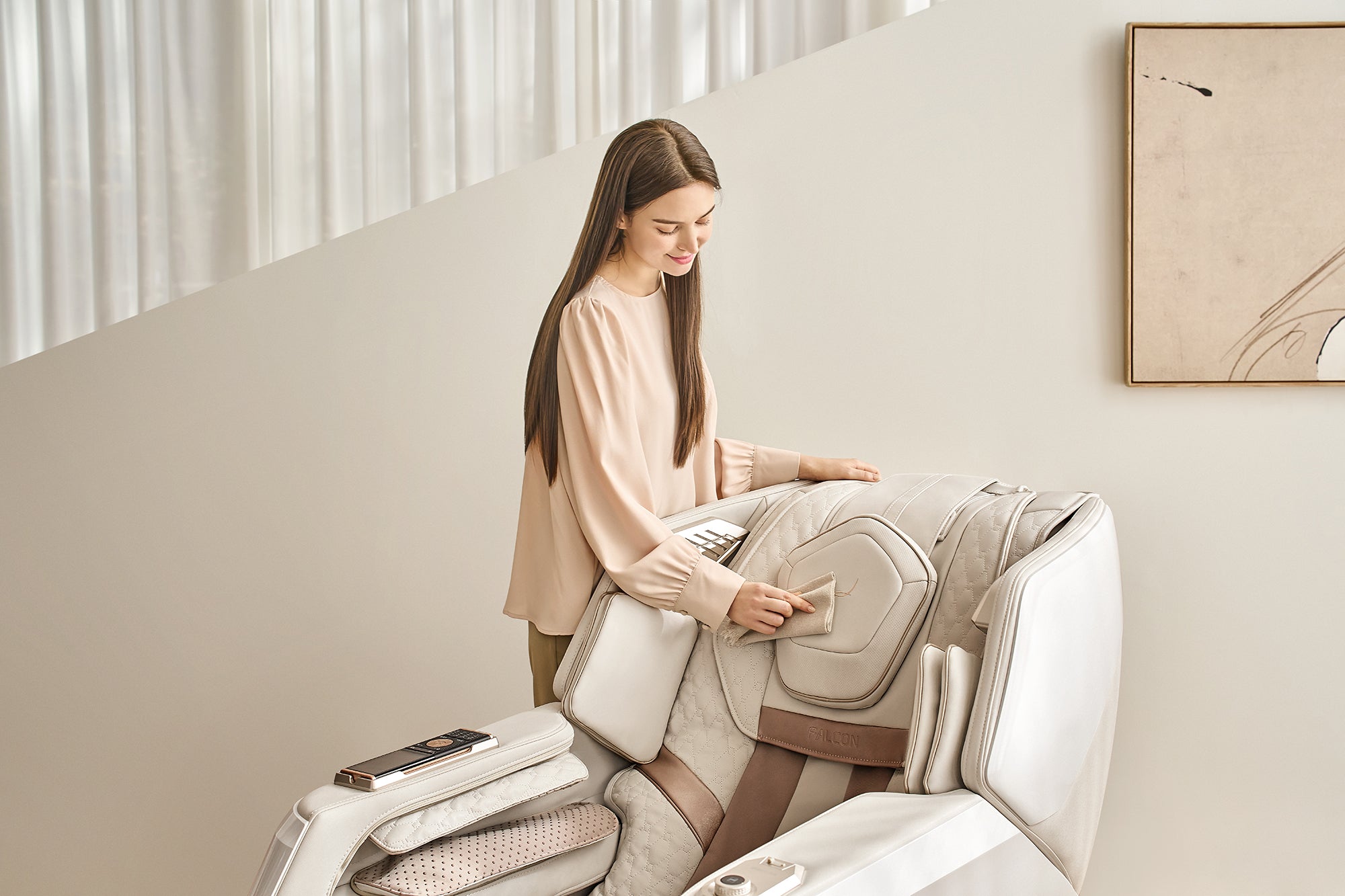 A picture of the Falcon massage chair in a modern living room