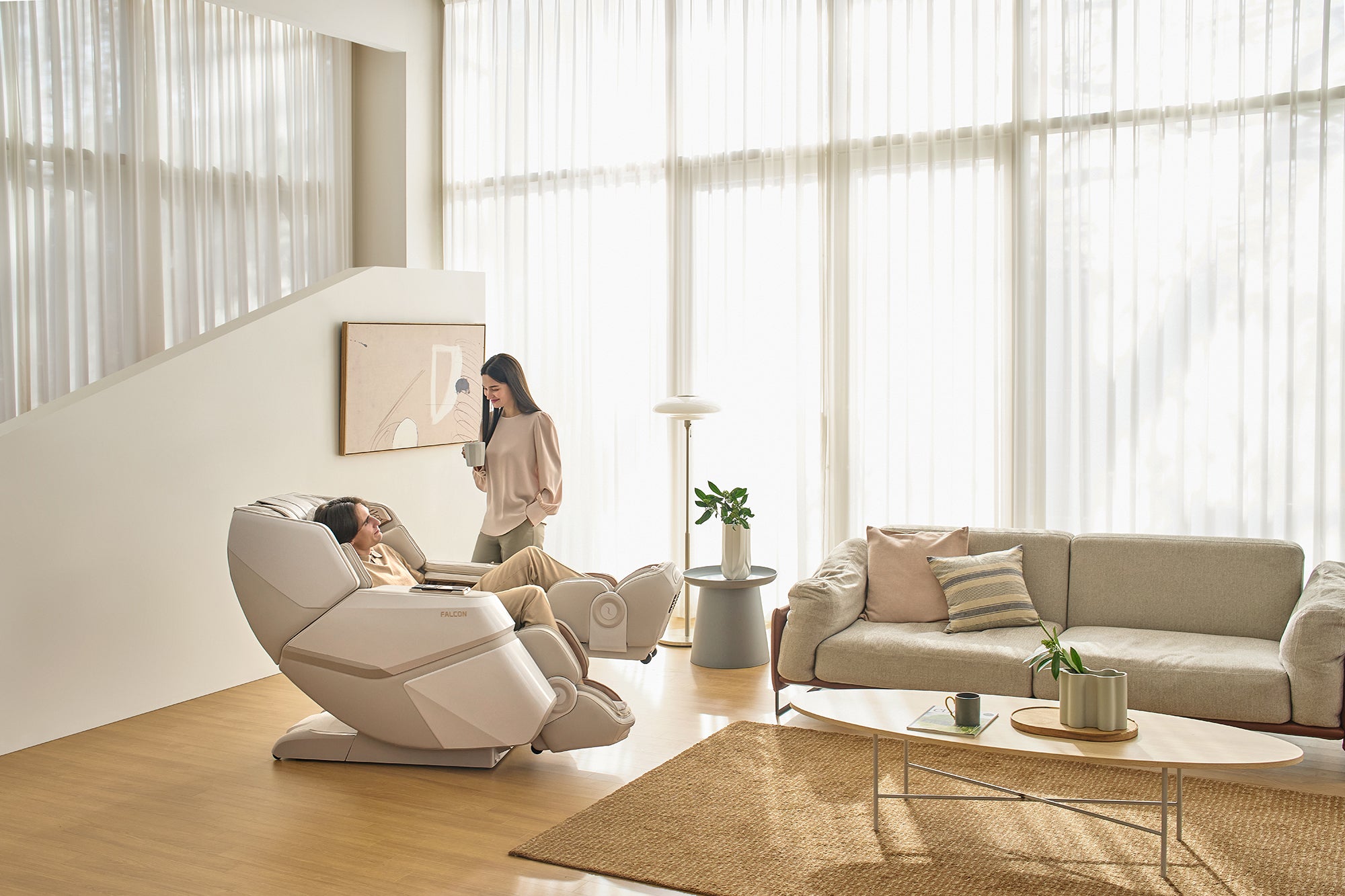 A picture of the Falcon massage chair in a modern living room.