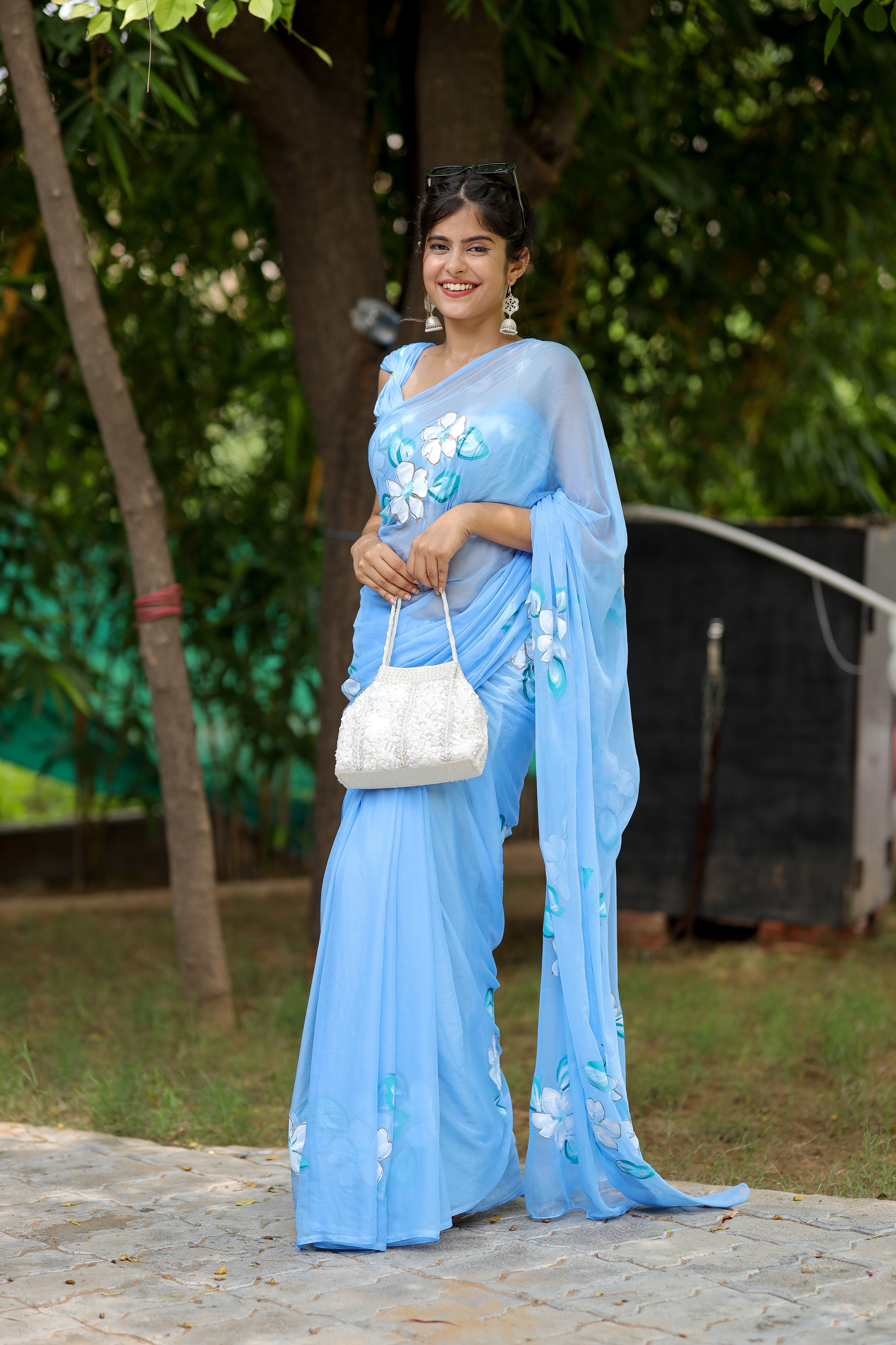 Pastel Pink Chiffon Shimmer Striped Designer Saree | Kolour Sarees