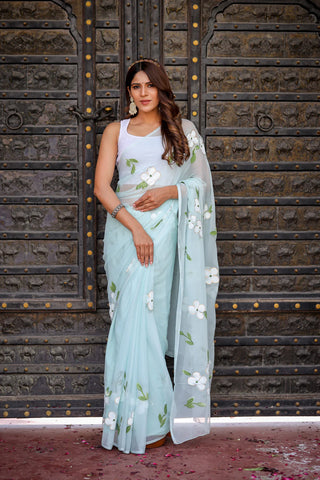 Blue Chiffon Saree