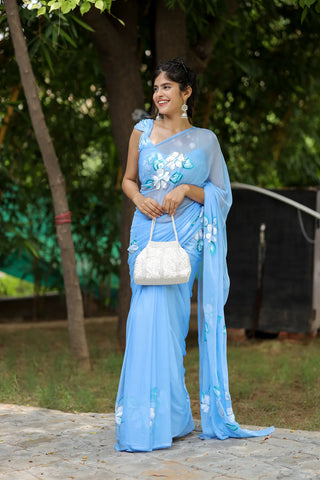 Blue Chiffon Saree