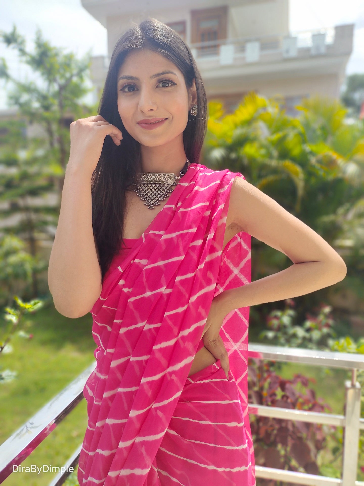 Tie-Dye Shibori Printed Saree In Pink 4209SR04