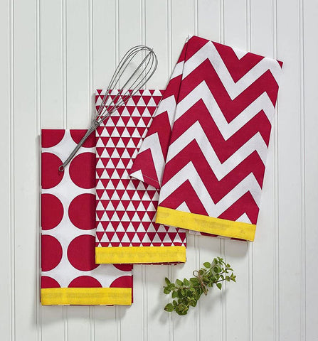 3 Piece Kitchen Linen Set - Red Colour Printed