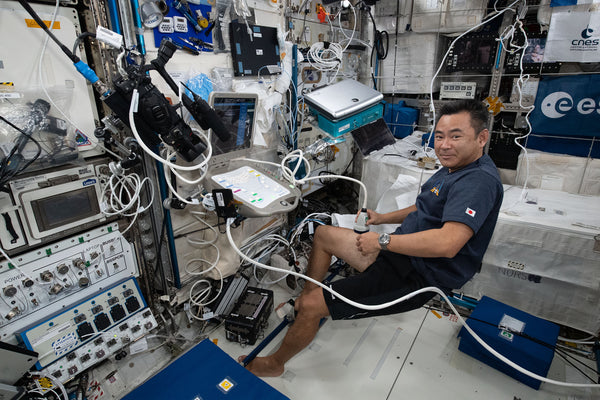 Japanese astronaut Aki Hoshide inside the International Space Station