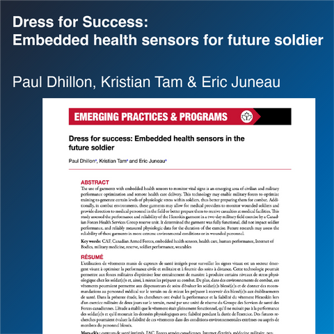 Dress for Success: Embedded Health Sensors in the Future Soldier - Warfighter Health Monitoring with Hexoskin and Astroskin