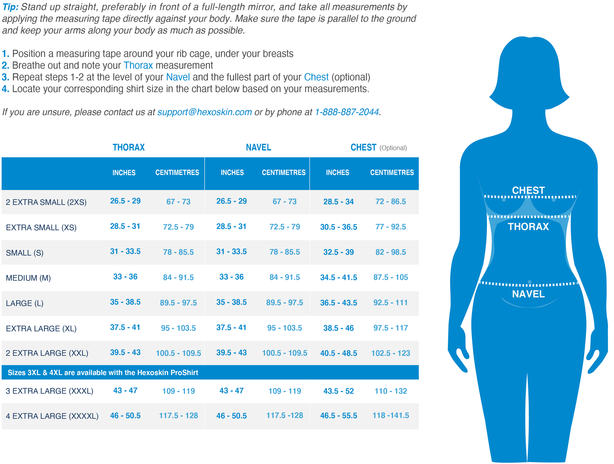 Hexoskin Smart Clothing - Women's Size Chart - Women's Sizing Guide