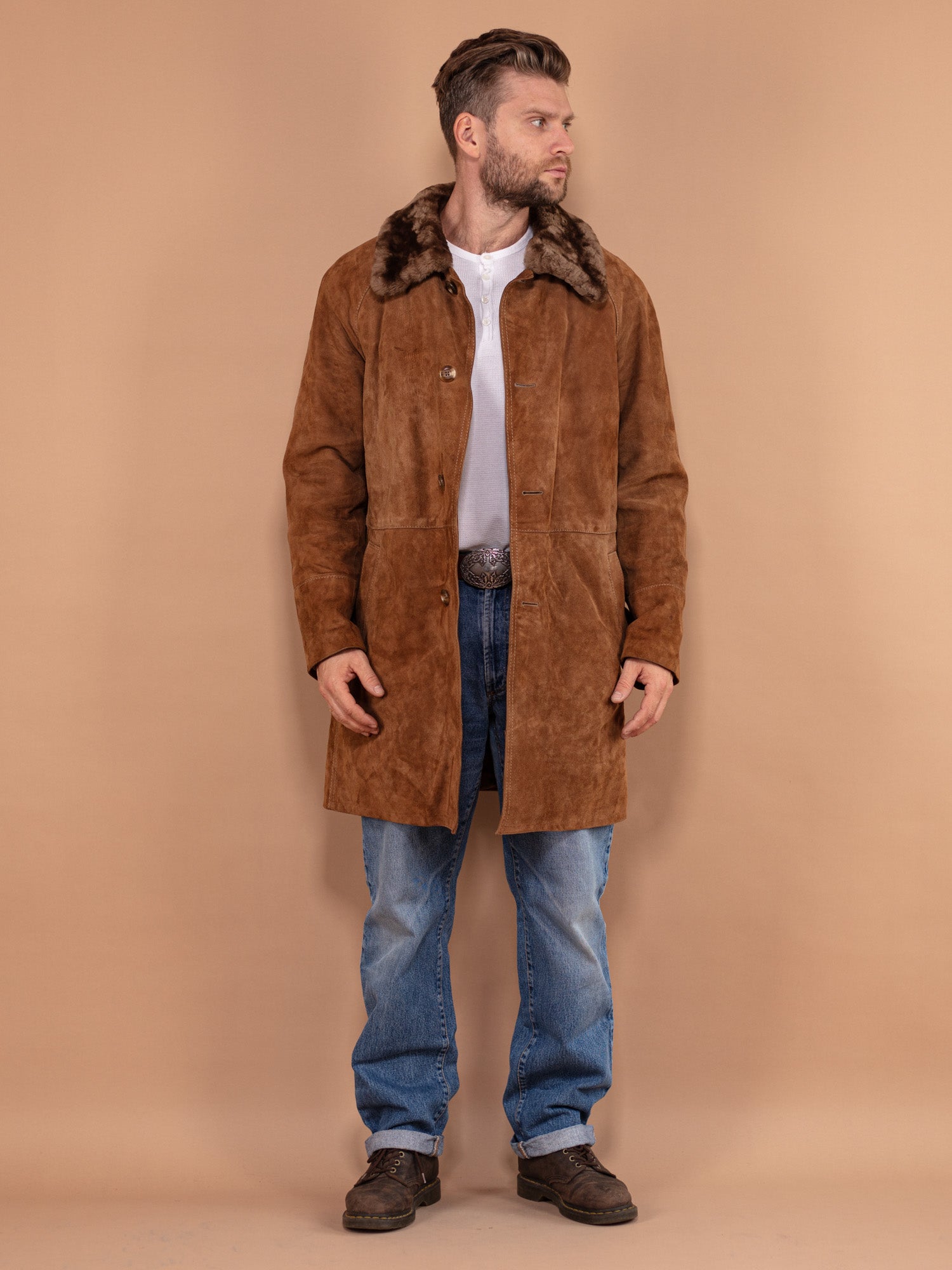 Vintage 70's Men Suede Sherpa Coat in Brown