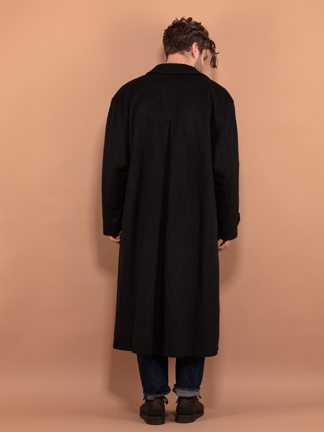 Online Vintage Store | 80's Men Wool Blend Maxi Coat in Grey