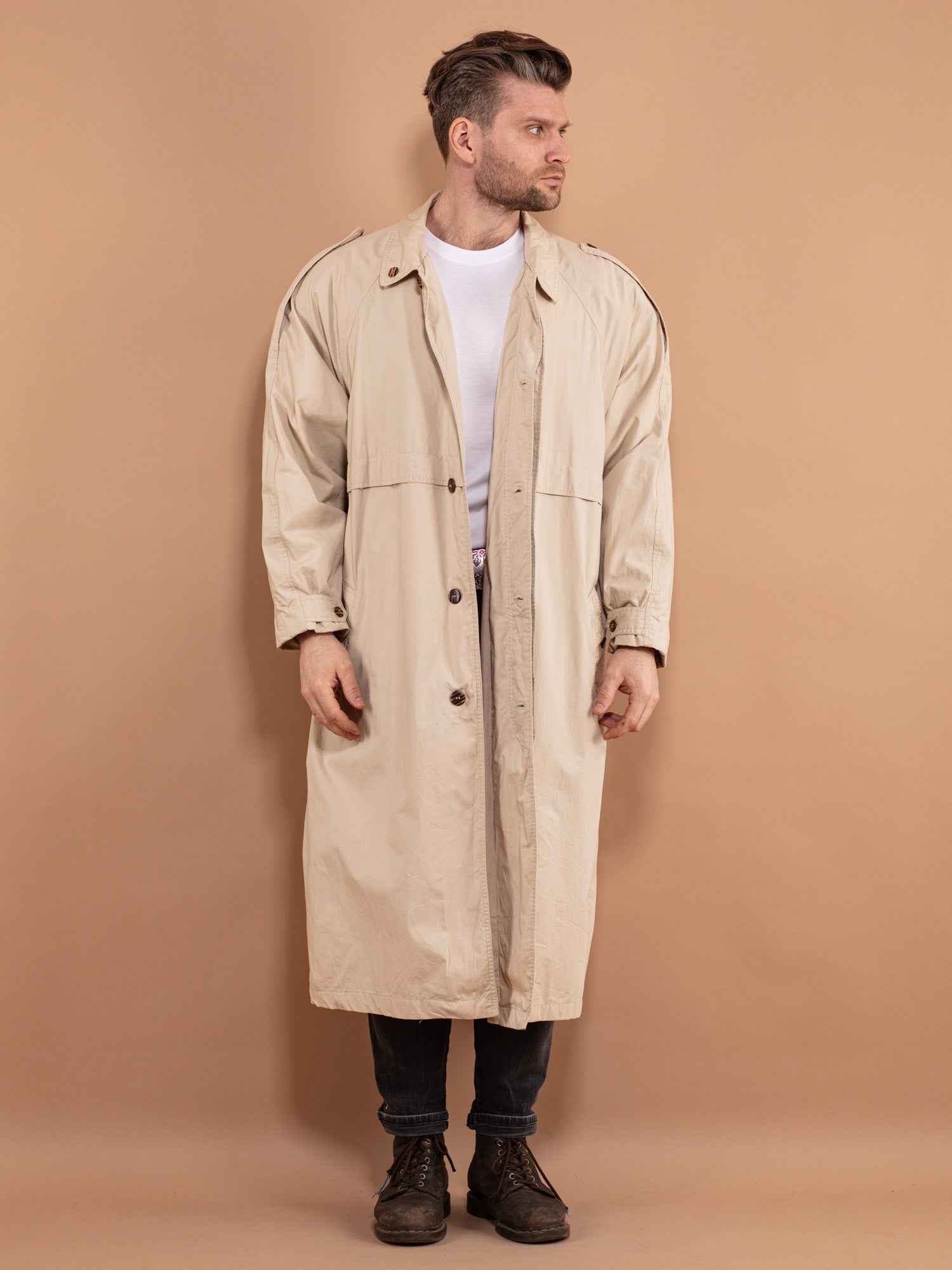 Vintage 90's Men Longline Mac Coat in Beige