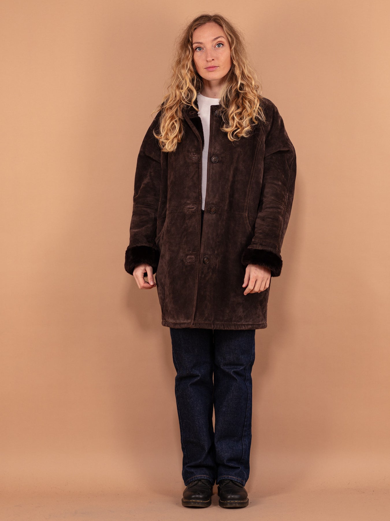 Online Vintage Store   's Women Oversized Sheepskin Coat in