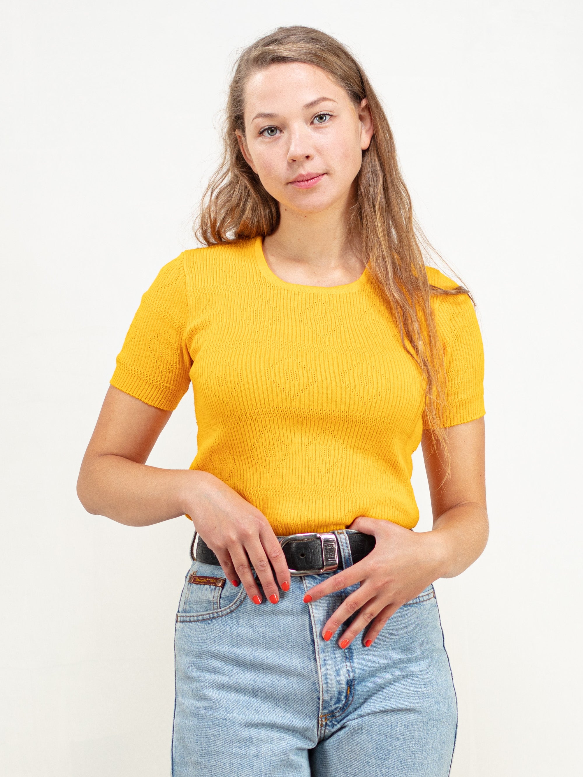 Vintage 70's Women Yellow Polo Shirt