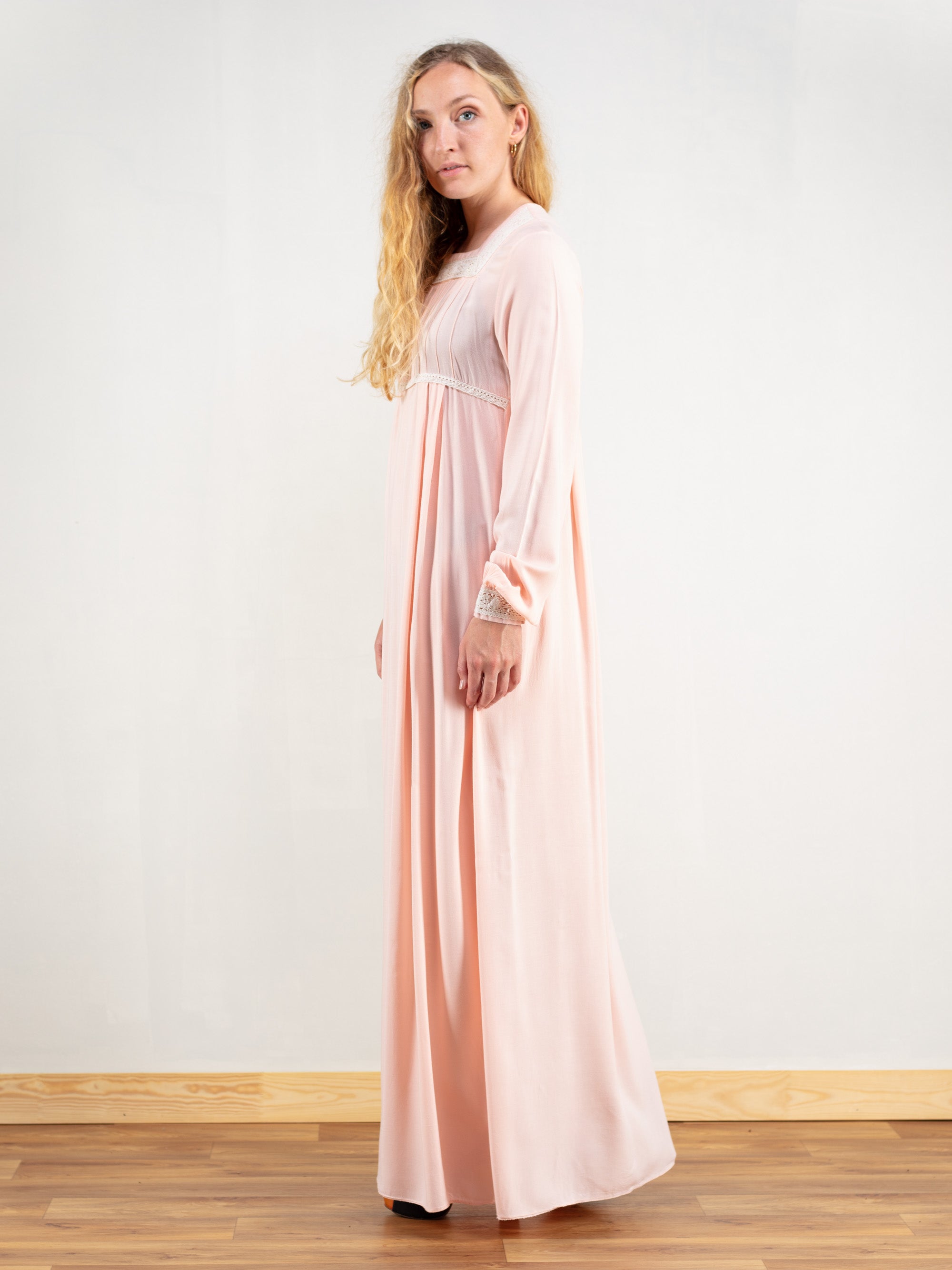 Vintage 80's Women Pastel Pink Maxi Dress