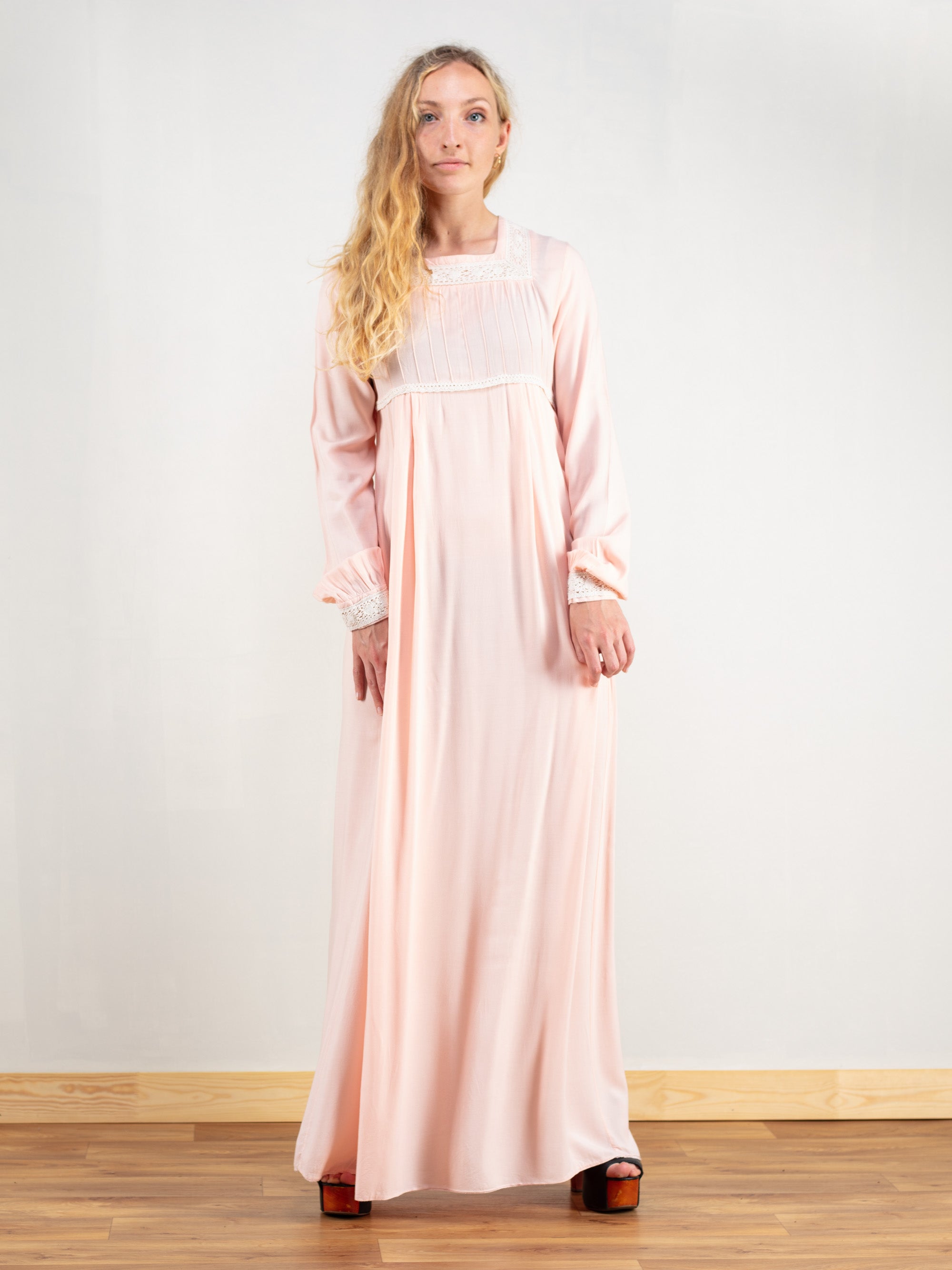 Vintage 80's Women Pastel Pink Maxi Dress