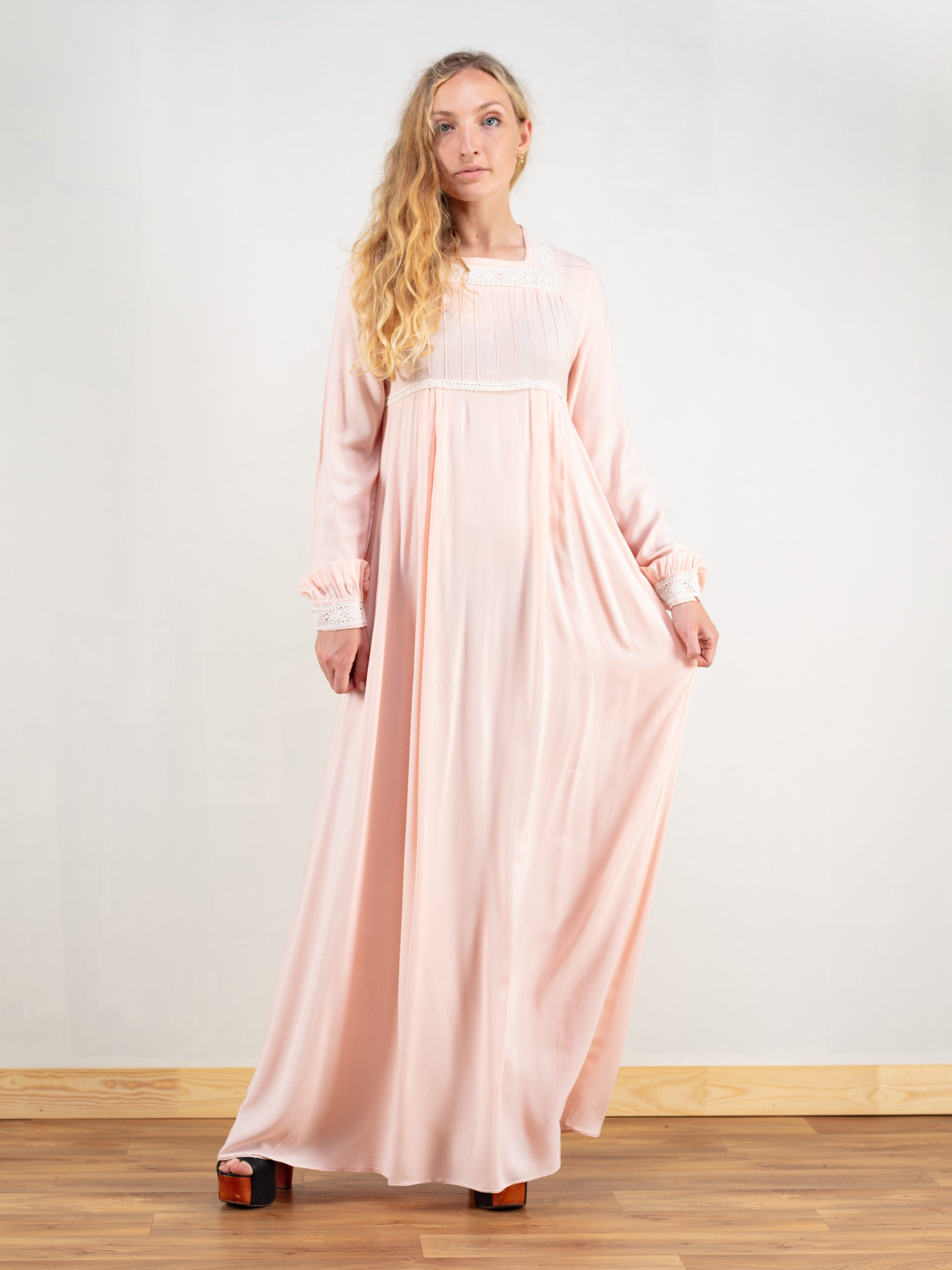 Vintage 80's Women Pastel Pink Maxi Dress