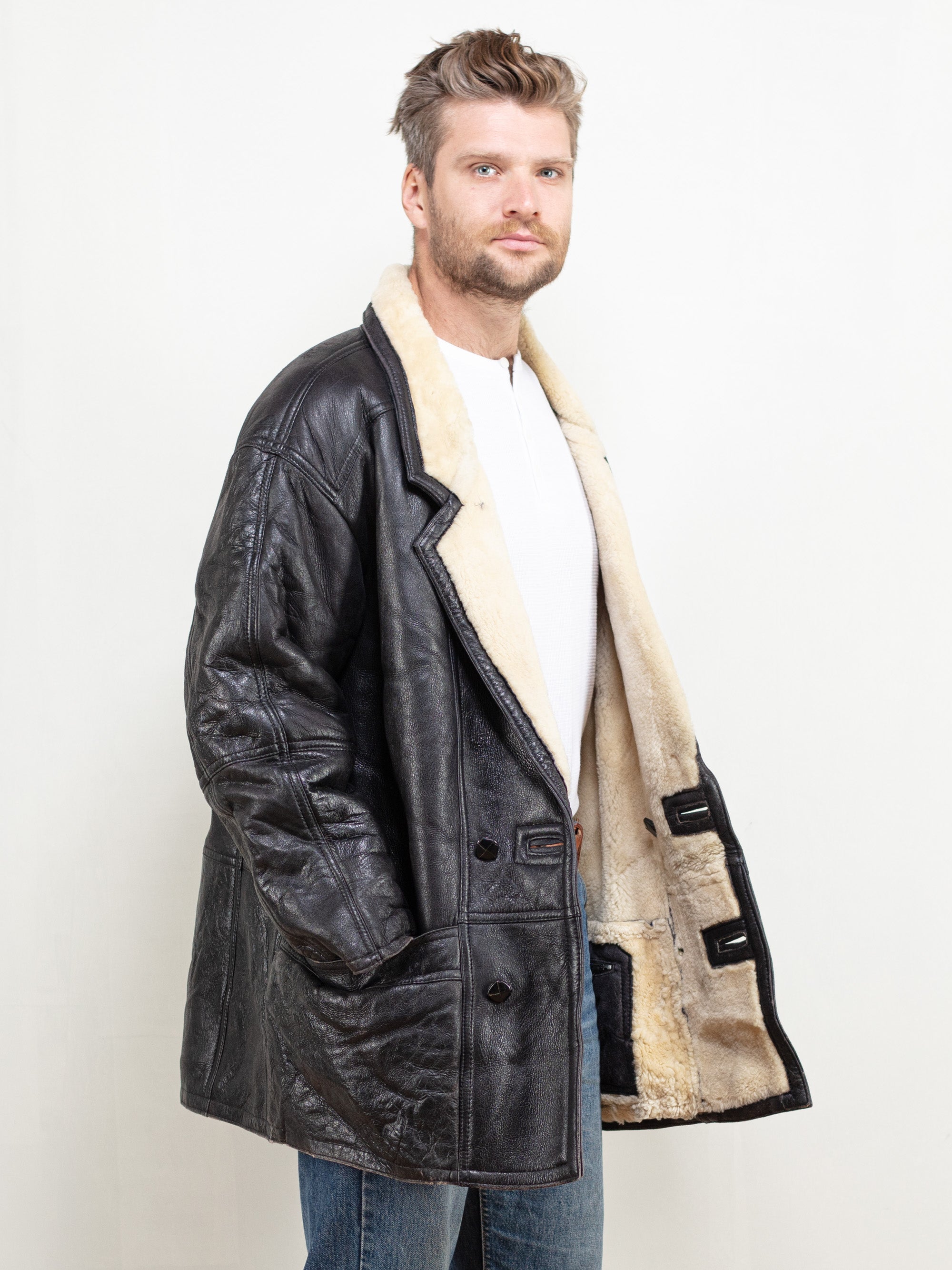 Vintage 80's Men Sheepskin Coat