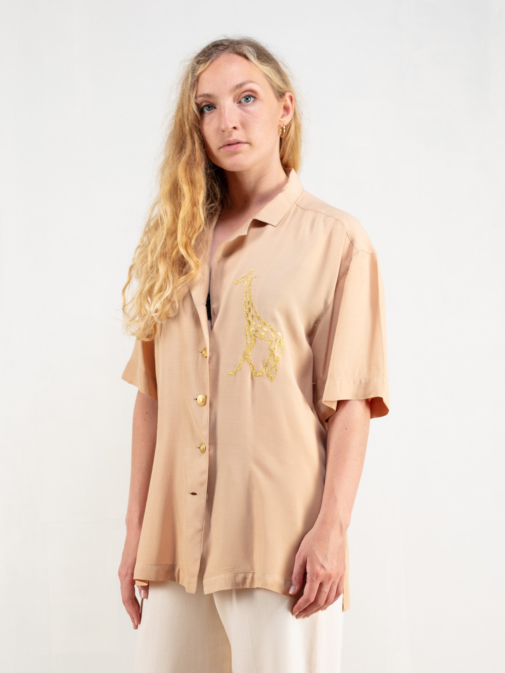 Vintage 80's Women Beige Summer Blouse