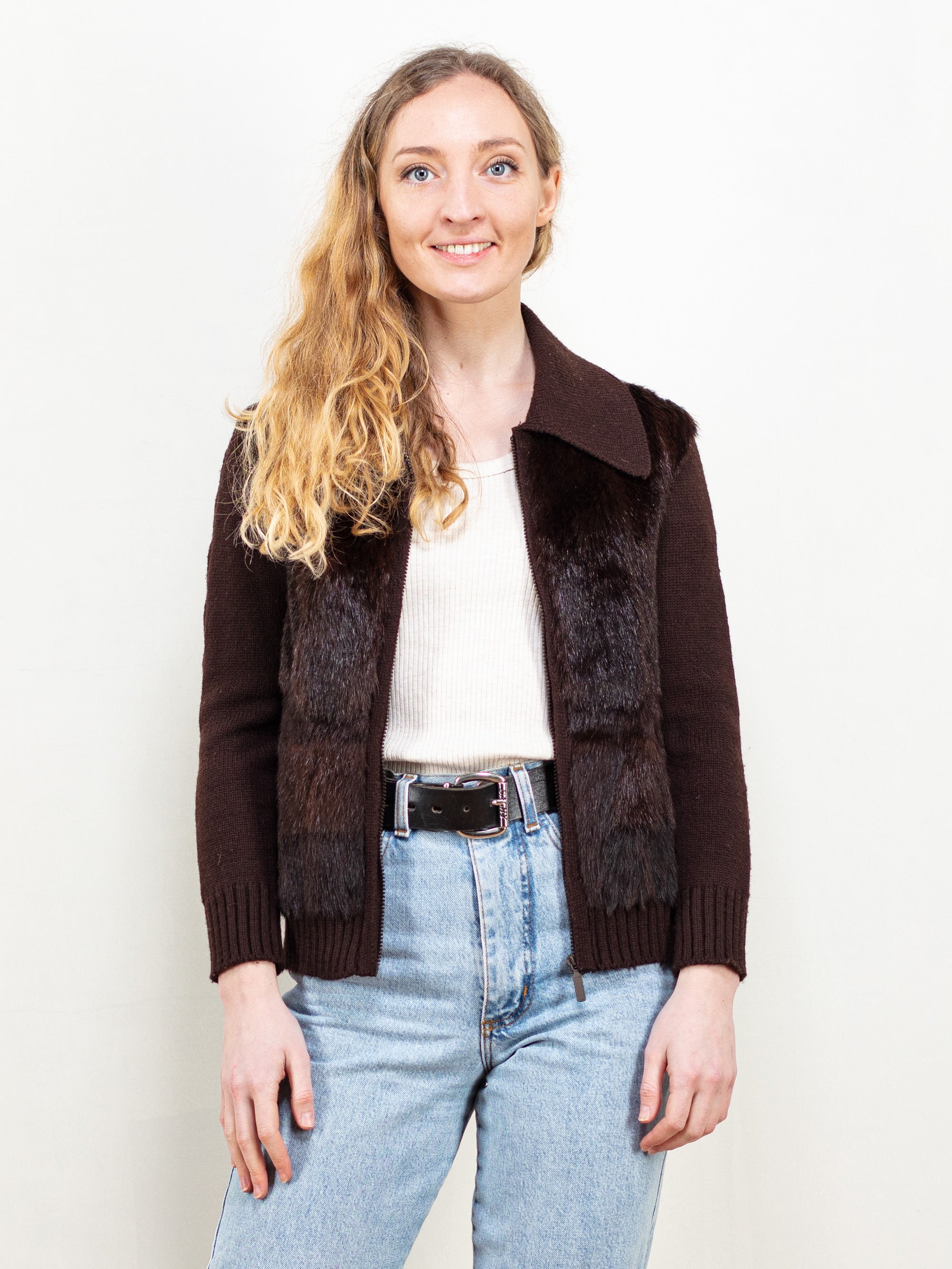 Vintage 70's Women Fur and Knit Jacket