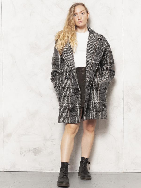 Vintage 80's Women Plaid Wool Coat