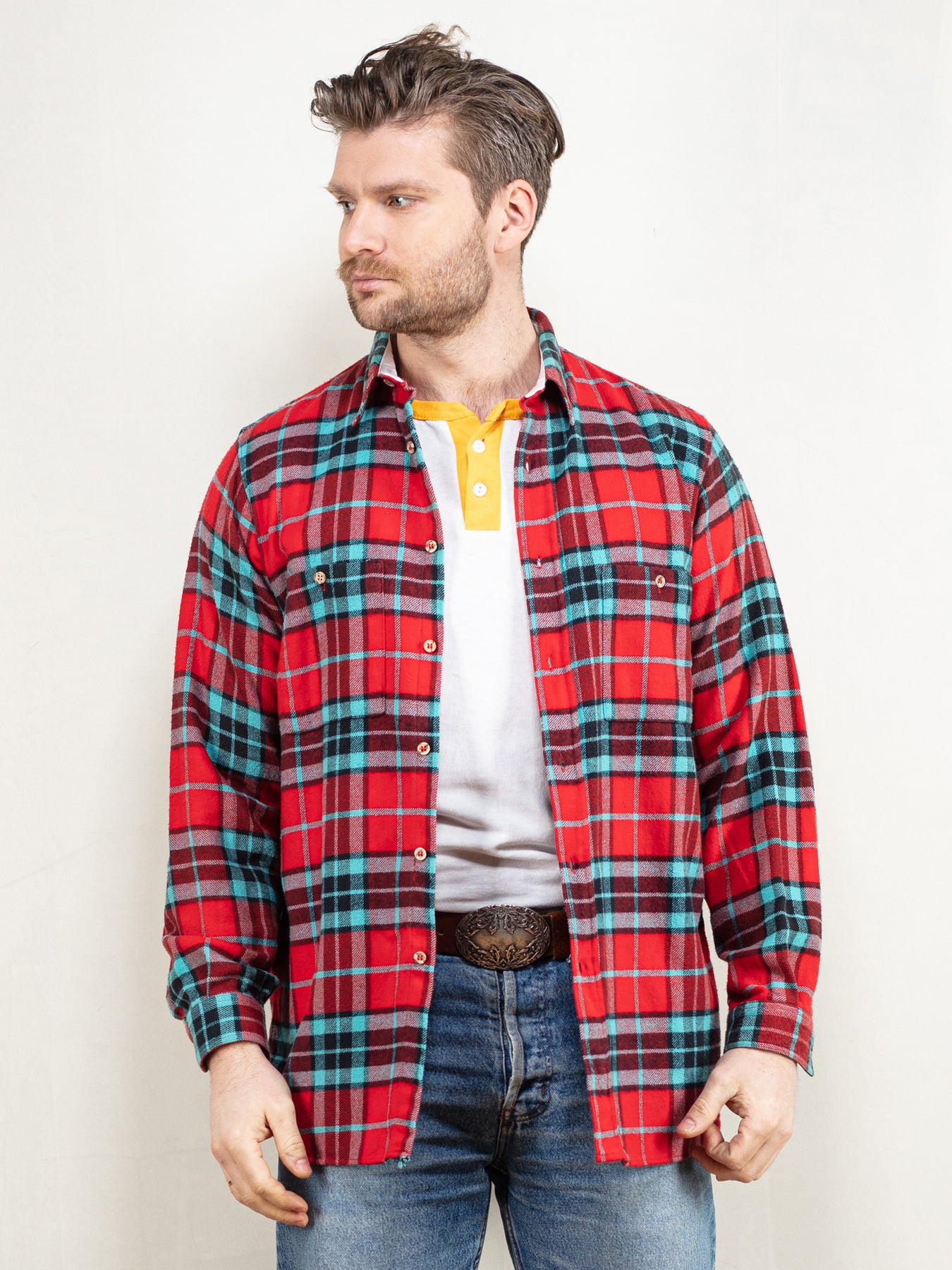 Medium Green Plaid Flannel Shirt