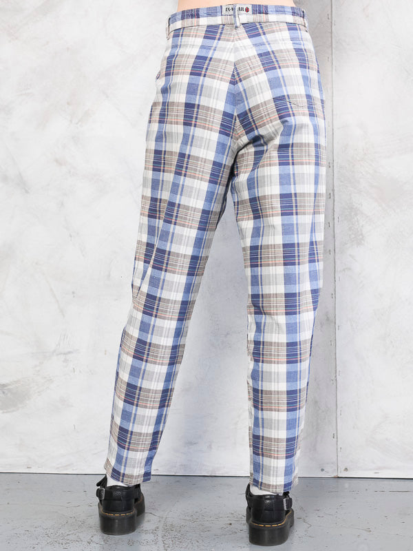 Plaid Flare Pants Women Vintage 80s Checkered Pants Lightweight