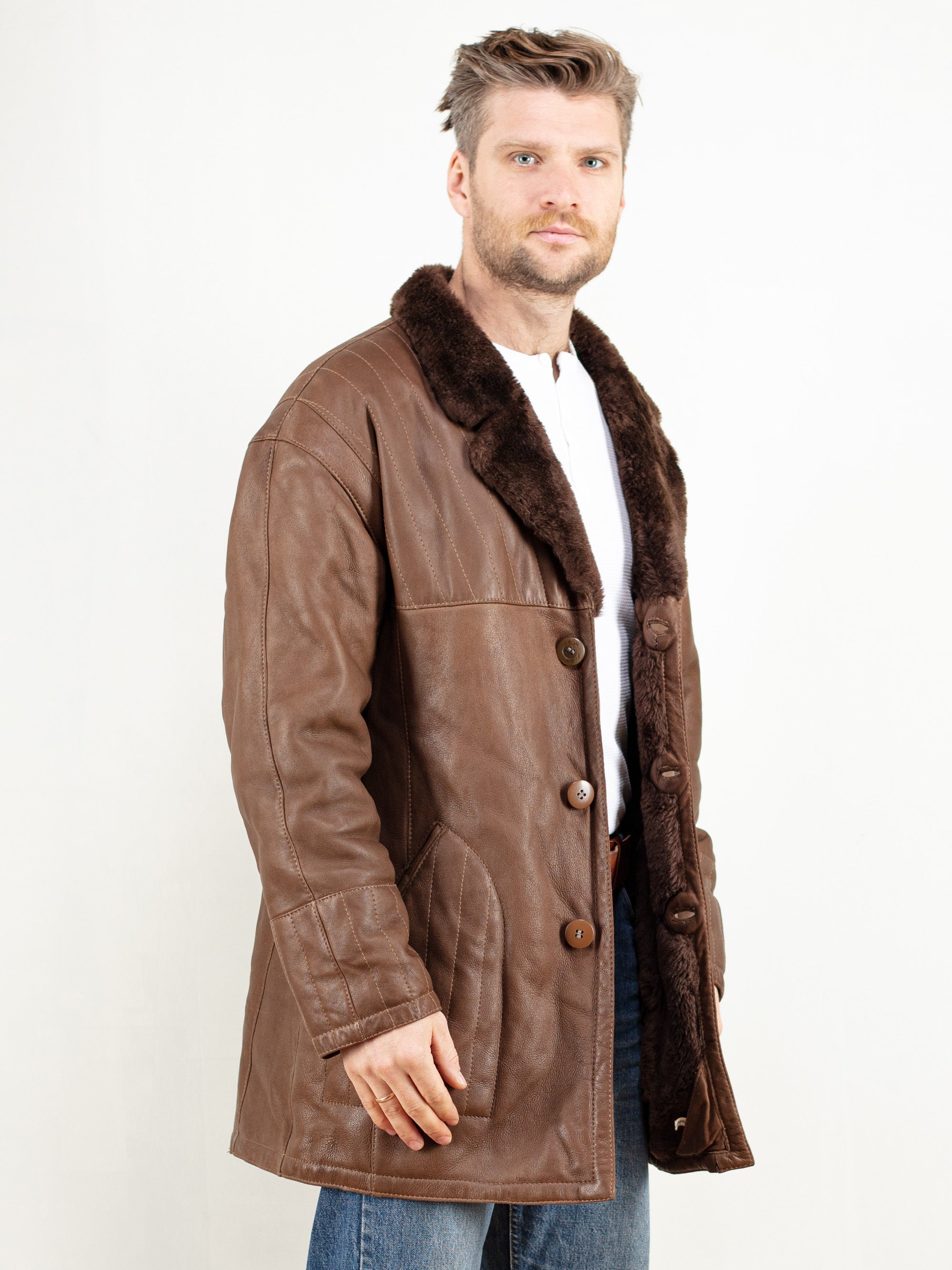 Vintage 70's Men Brown Shearling Coat