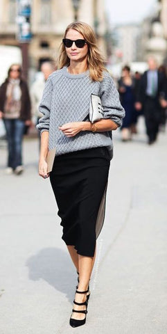 slouchy knit and pencil skirt