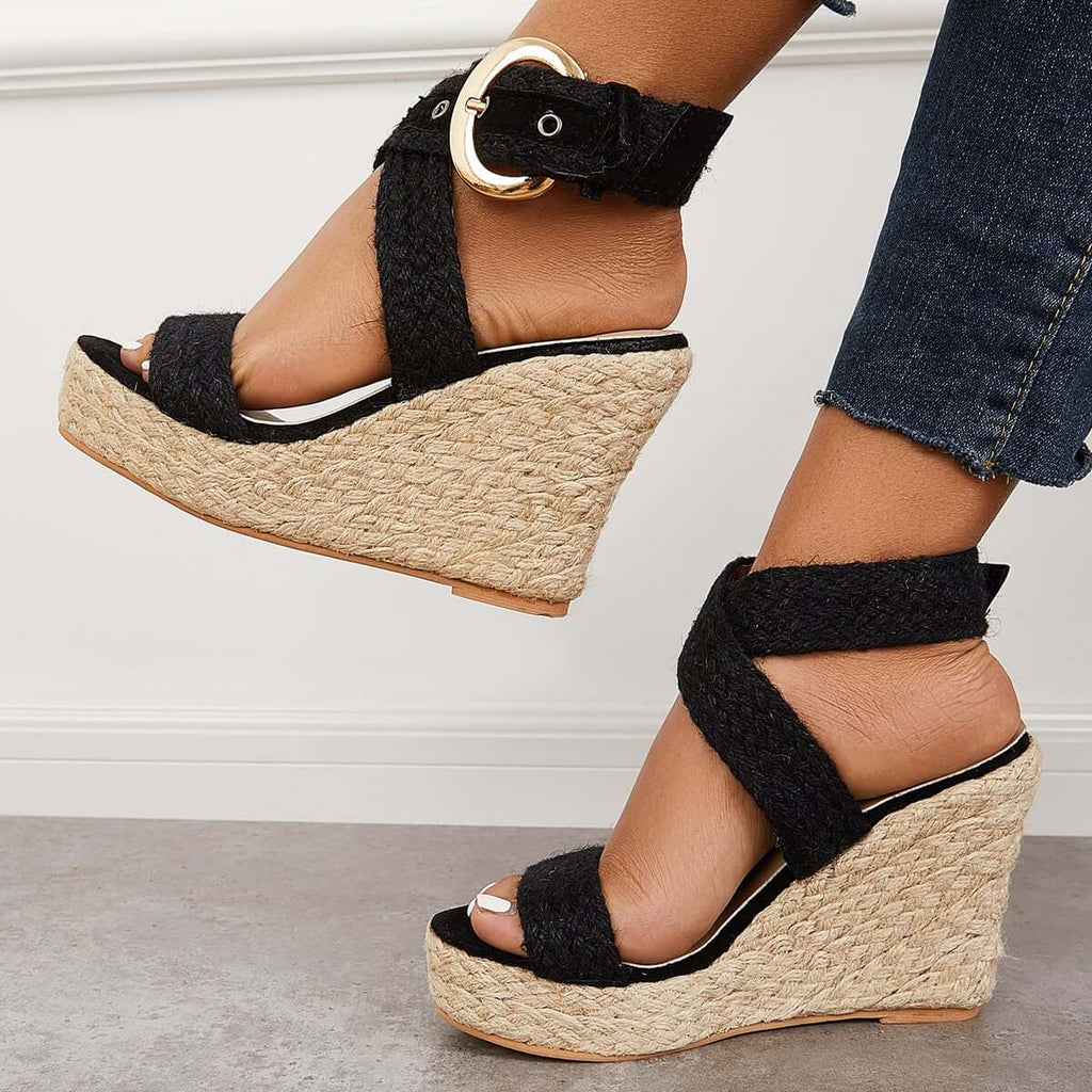 Susiecloths Criss Cross Ankle Strap Espadrille Wedges Platform Sandals