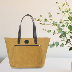Genuine Leather & Canvas Olive Fashion Tote Bag