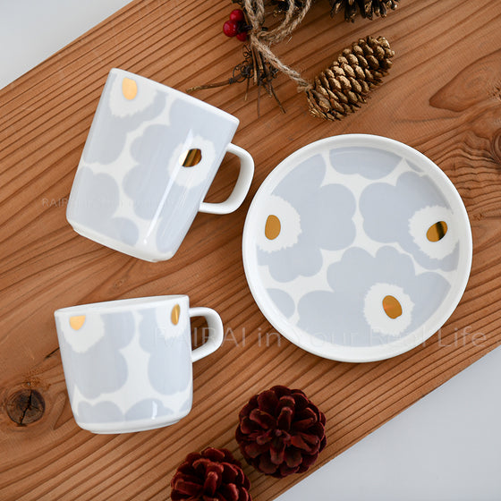 マリメッコ コーヒーカップ ウニッコ ホワイト グレー ゴールド 93 Marimekko Unikko Rairai