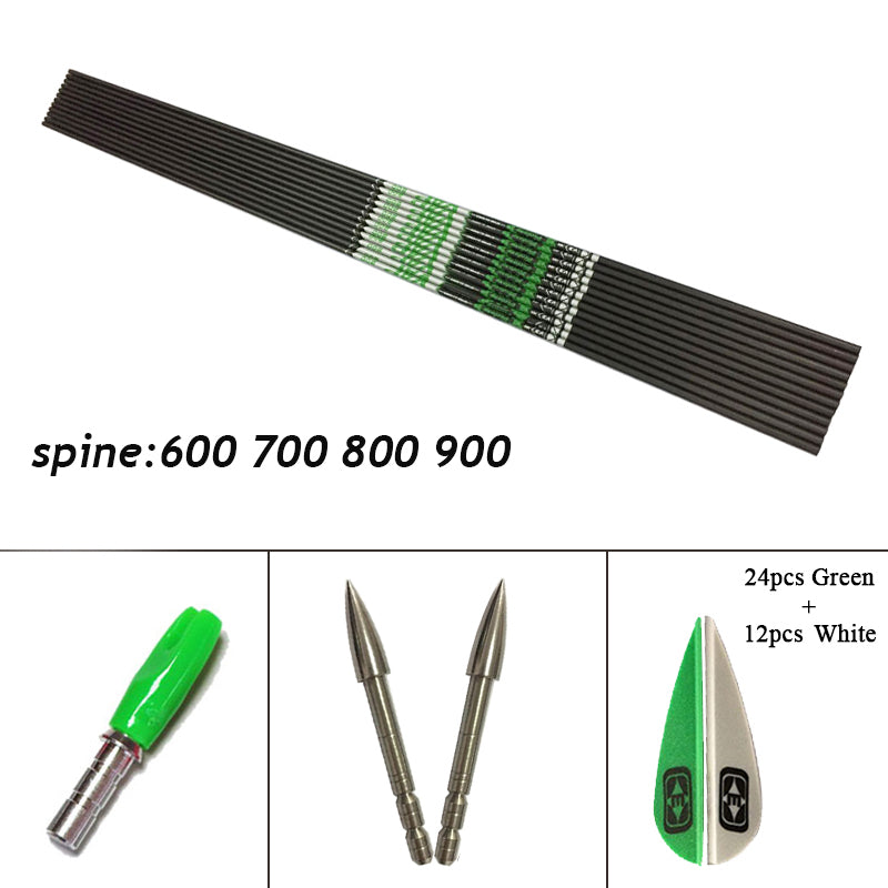 12Set Linkboy Archery Carbon Arrows Shaft DIY Spine 350-1000  Vanes Recurve Bow LongBow Hunting Shooting
