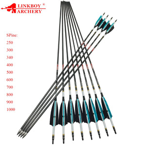12pcs Pure Carbon Arrow ID6.2mm Spine 250-1000 32inch 4inch Turkey Feather Compound Traditional Bow Hunting Shooting - LinkboyArchery
