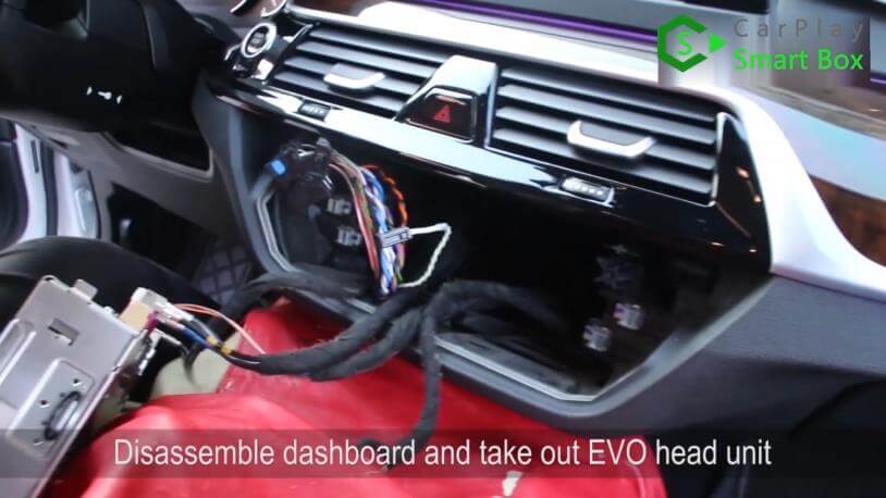 1. Disassemble dashboard and take out EVO head unit - Step by Step Retrofit JoyeAuto wireless CarPlay on BMW 528Li G38 EVO Head Unit - CarPlay Smart Box