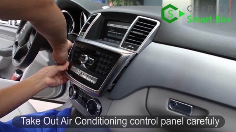 1. Take out Air conditioning control panel carefully - Step by Step Wireless Apple CarPlay Installation for Mercedes S class W221 - CarPlay Smart Box