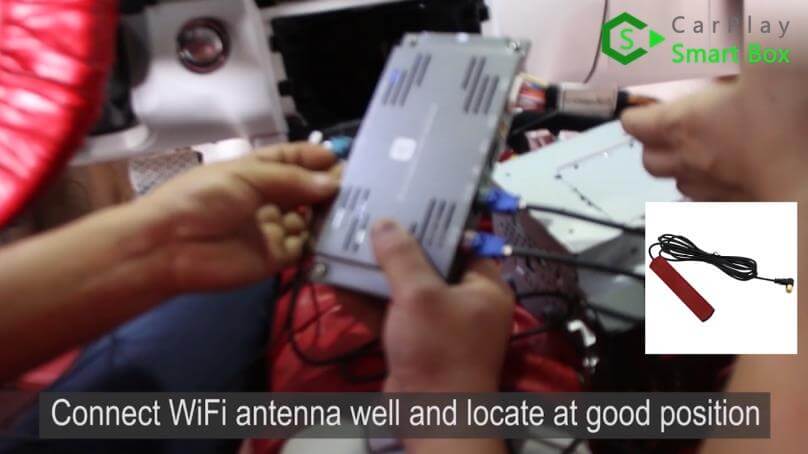 10. Connect WiFi antenna well and locate at good position - Step by Step Retrofit Mercedes E260 WiFi Apple CarPlay - CarPlay Smart Box