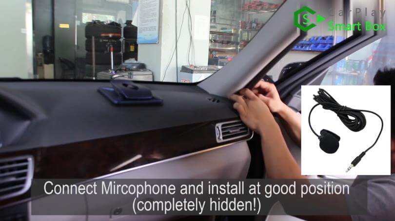 11. Connect microphone and install at good position - Step by Step Retrofit Mercedes E260 WiFi Apple CarPlay - CarPlay Smart Box