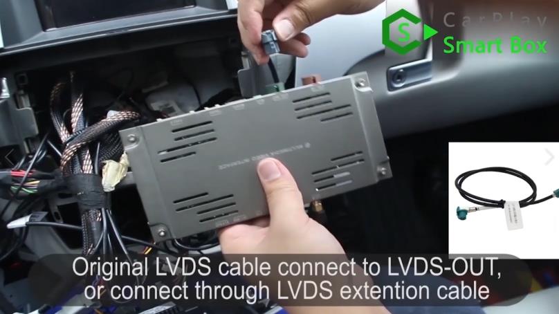 11. Original LVDS cable connect to LVDS-OUT, or connect through LVDS extension cable - Step by Step Wireless Apple CarPlay Installation for Mercedes S class