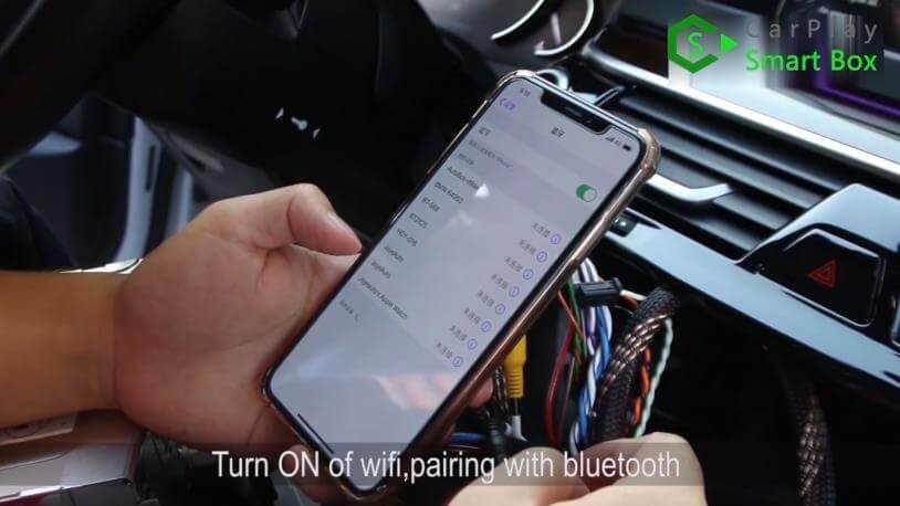 12. Turn on of WiFi, pairing with Bluetooth - Step by Step Retrofit JoyeAuto wireless CarPlay on BMW 528Li G38 EVO Head Unit - CarPlay Smart Box