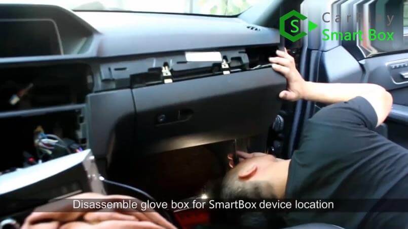 14. Disassemble glove box for SmartBox device location - Mercedes CLS 2015 NTG5.1 HU Wireless Apple CarPlay Installation - CarPlay Smart Box