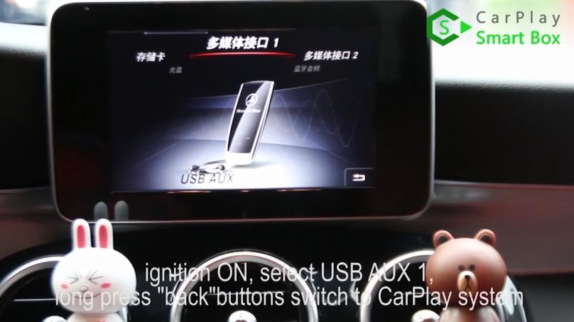 15. Connection on, select USB AUX 1, long press “BACK” button switch to CarPlay system - Wireless Apple CarPlay Retrofit for Mercedes 2015-2017 C W205 GLC W25