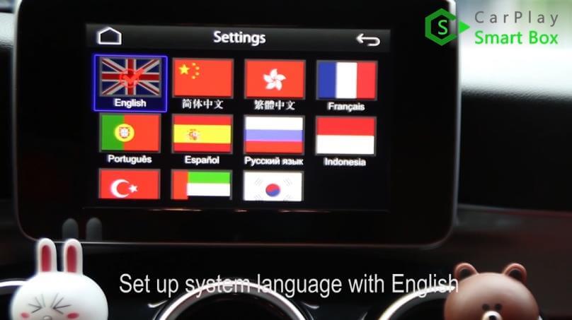 16. Set up system language with English - Wireless Apple CarPlay Retrofit for Mercedes 2015-2017 C W205 GLC W253 - CarPlay Smart Box